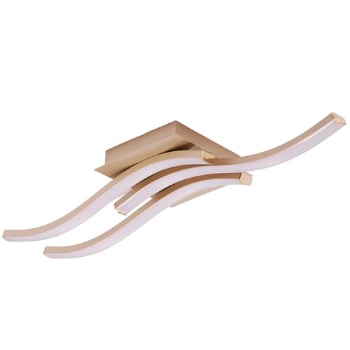 Happy Homewares Modern Designer Triple Wavy Strip Semi-Flush Energy Saving LED Ceiling Light Fixture in Matte Gold Sand | 18w = 75w | 3000k Warm White