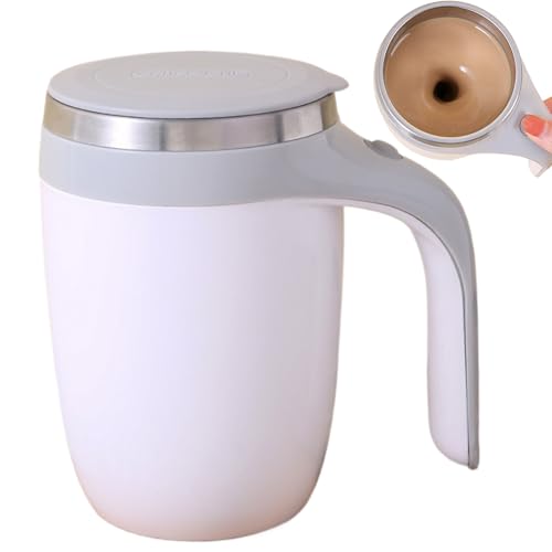 Taza autónoma - taza de mezcla magnética para café y leche | ABS PP con un revestimiento de acero inoxidable de 304, vaso de agitación automática de 380 ml con baterías para escritorio de oficina y ru