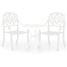Benzara Kasa Outdoor 3pc Breakfast Bistro Set- 2 Chairs- 1 Table- White Metal