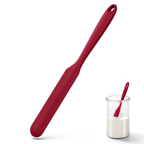 U-Taste Skinny Silikon-Glasspatel: 600 °F hitzebeständiger, lebensmittelechter 10 Zoll langer, schmaler Sauerteig-Rührstab, nahtloser, flexibler Erdnussbutterverteiler (Dunkelrot)