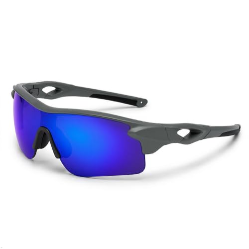 Image of Cycling Goggles for Men & Women | Sports Goggles UV400 Protection | Oversized Sports Sunglasses for Cricket, Running, Driving, Fishing, Hiking & Outdoor Activities (Grey : Violet)
