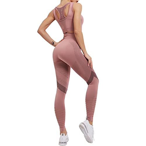 Sport-BH för kvinnor tights höftlyftande leggings yoga beskurna byxor yogakläder sportdräkt affärskläder för kvinnor, Rosa, L