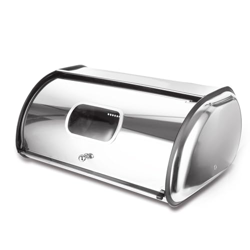 MUXHEL 1 Pcs Roll Top Bread Bin, Stainless Steel Bread Box, Bread Storage Container, Silver Bread Bin for Easy Kitchen Countertop Storage
