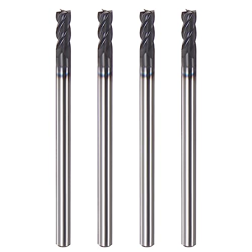 Image of HARFINGTON 4pcs Square End Mills 1 /8 inch Cutting Dia HRC 60 4 Flutes AlTiN Coating Tungsten Steel Carbide Mill Bit for Hardened Steels