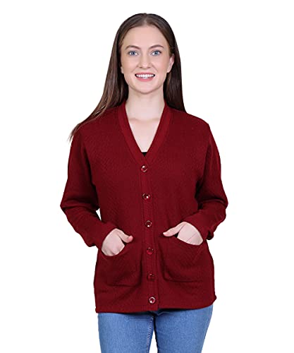 Image of Women Woolen v-Neck Cardigan Pullover Sweater for Winter wear with Front Pockets Plus Sizes Also Available