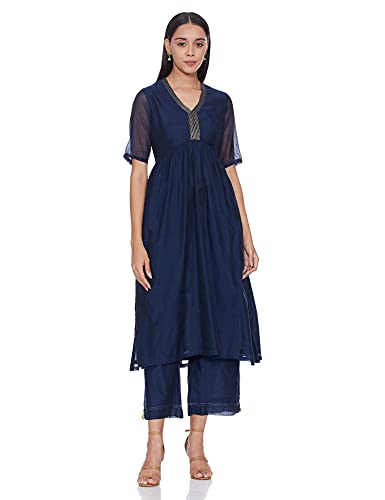 Image of BIBA Women's Polyester Fit and Flare Knee-Length Dress (2 PCS SE1314 Navy 38)