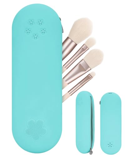 OPuluva Travel Makeup Brush Holder, Silicone makeup brush bag with Zipper, Portable Makeup Brush Pouch Cosmetic Bag, Large Makeup Brush Travel Case for Daily Work or Gift
