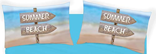 GoldenHome Summerbeach Paire de taies d'oreiller avec impression photographique 100 % coton Cover