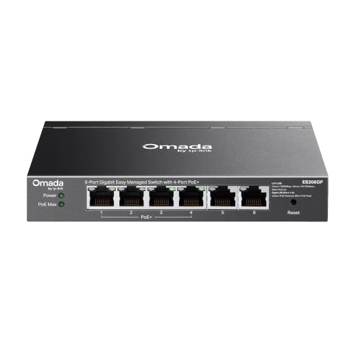 Image of TP-Link Omada 6 Port Gigabit Easy Managed, PoE Switch, 65W Budget, PoE+ Compliant, Up to 250m PoE Distance, Auto Recovery, VLAN, Auto Loop Prevention, Fanless, Managed by Omada(ES206GP)