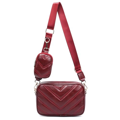Image of Herald Quilted Small Crossbody Bag with Coin Pouch for Women | Lightweight, Vegan Leather, Trendy Style, Detachable Mini Pouch, 2 Size Cross Body Handbags with Wide Strap for Daily Travel