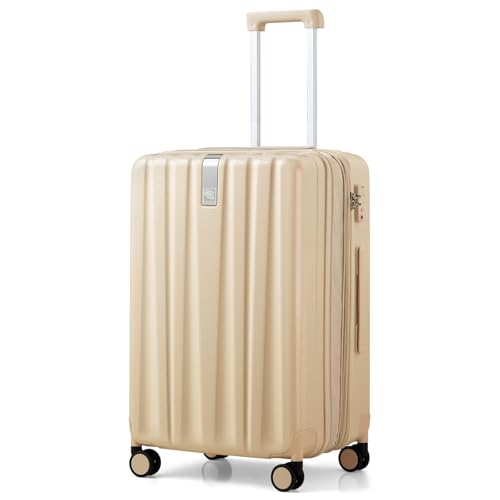 Image of Hanke 24 Inch Expandable Checked Luggage Lightweight PC Hard Shell Luggage Suitcases with Wheels Travel Luggage Rolling Large Suitcase Travel Luggage Bag for Go to University.(Cuba Sand Pink)