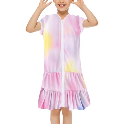 Girls Swim Coverups Terry Swimsuit Coverup Zip-Up Beach Short Sleeve Robe Summer Swimwear with Pocket2