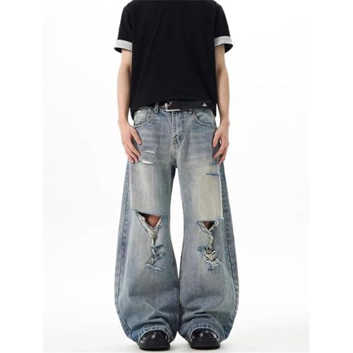 Men's Vintage Y2k 2000S Blue Ripped Jeans High Wide Leg Denim Pants Streetwear Baggy Cargo Trousers2