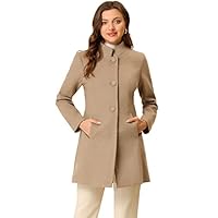 Allegra K Women's Winter Overcoat Mid-Long Stand Collar Single Breasted Coat Outerwear Light Brown M