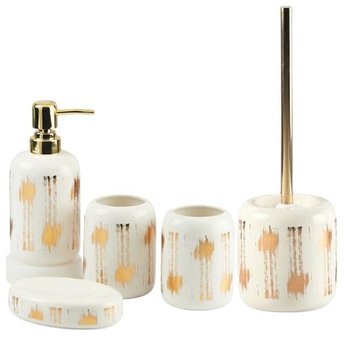 Image of SaSaSa Set of 5 Ceramic Bathroom Accessories Set Modern Bath Set with Soap Dispenser, Toothbrush Holder & Toilet Brush - Luxury Home & Gift Idea (11649)