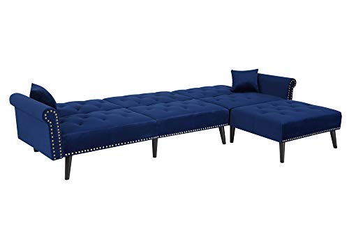 elvet Fabric Sectional Sofa Set Corner Couch with Chaise Lounge Living Room Furniture (Navy Blue) - Thumbnail 4