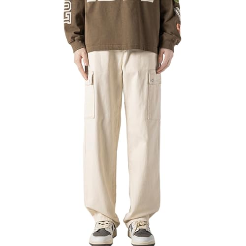 Men's Casual Straight Denim Pants Loose Fit Wide Leg Y2K Comfort Trousers with Pocket