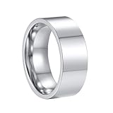 TOGEVAL Stainless Steel Inscription Ring Unisex Flat Band Diy Jewelry for Men Women Silver Band Ring Suitable for Wedding Engagement Party