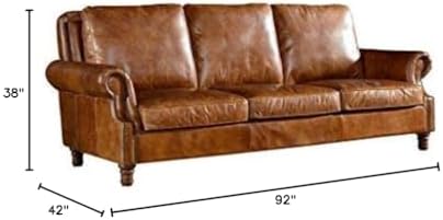 Crafters and Weavers English Rolled Arm Sofa in Light Brown Leather - Thumbnail 3