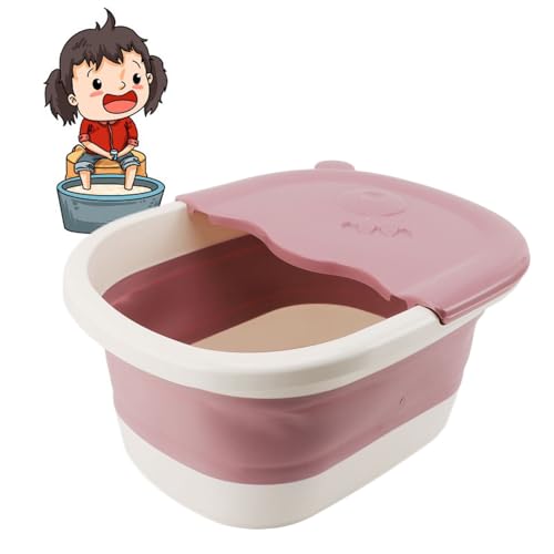 Jeanoko 1PCS Collapsible Foot Bath Basin for Soaking Feet, Foldable Foot Soak Tub with Massage Acupoints and Handles, Portable Foot Spa for Travel Camping,39x30x17cm (Pink)
