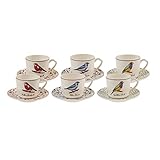 Handwäsche wird empfohlen. KARACA Vogel Set mit 6 Kaffeetassen 80 ml Mochatassen-Espressotassen Set aus Porzellan, Robuste Mokkatasse, Dicker Trinkrand, Material Porzellan