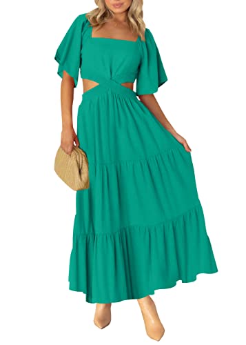 Amazon.com: LEANI Women Summer Dresses 2025 Square Neck Short Sleeve Cutout  Crossover Waist Casual Party Tiered A-Line Maxi Dress Green : Clothing,  Shoes & Jewelry