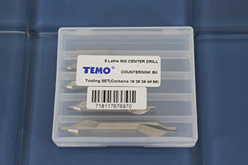 Temo 5 Pc Lathe Mill Combined Center Drill 60 Degree Countersink (Sizes 1# 2# 3# 4# 5#) #TOP1