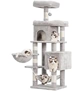 Heybly Kratzbaum, 145 cm Hoher Mehrstöckiger Kratzstamm-Kletterturm, Ausgestattet Mit 2 Großen Pl...