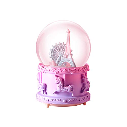 100 MM Romantic Ferris Wheel & Iron Tower Snow Globe Music Box with Color Changed LED Lights and Automatic Snowfall for Women Kids Girls & Home Decor