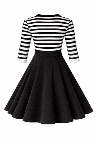 Image of BI.TENCON Women's Striped Pleated Casual A-Line Dresses Knee Length with Pockets