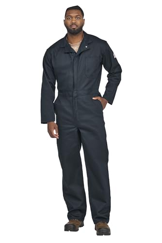 Bulwark Men's Tall Size Flame Resistant 9 oz Twill Cotton Classic Coverall with Hemmed Sleeves, Navy, 42 Long