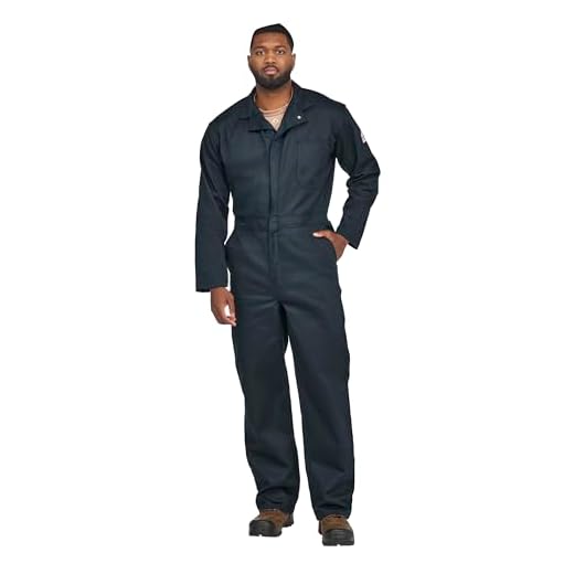 Bulwark FR Men's Flame Resistant 9 oz Twill Cotton Classic Coverall with Hemmed Sleeves, Navy, 50