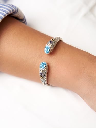 Image of DEVATA Sterling Silver 925 and 18K Gold with Gemstones Bali Filigree Cuff Bracelet