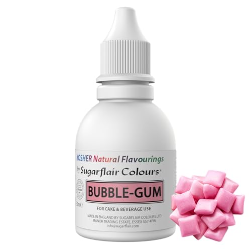 Sugarflair Natürliches Lebensmittelaroma Koscher Bubblegum, Intensives Aromatropfen für Kuchen, Cupcakes, Frostings, Getränken, Eis - 100% Natural Flavour - 30 ml