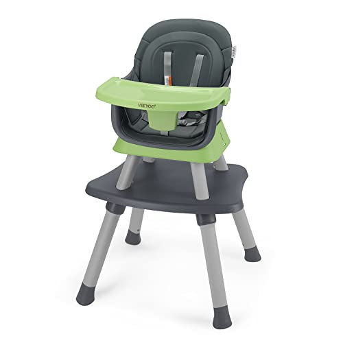 Image of VEEYOO Baby High Chair 6 in 1, Convertible high Chair/Dinning Booster Seat/Toddlers Table & Chair Set with Easy Clearance, Removable Tray, Adjustable Legs, Safety Harness for Girl/boy