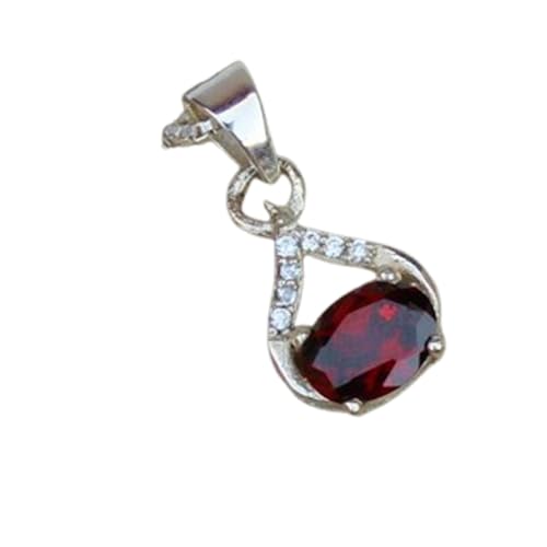 Pendentif ovale en grenat rouge naturel et collier en argent 925 de prestige