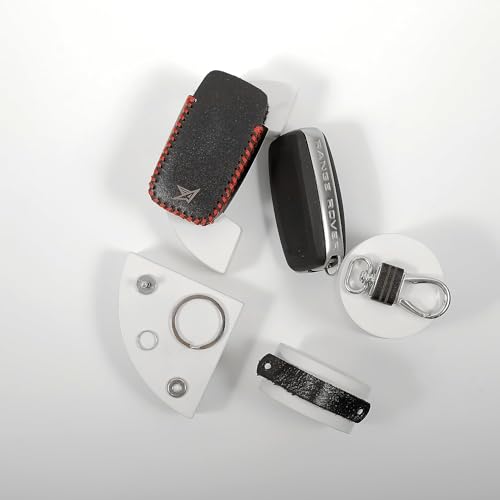 Image of Leather Smart Car Key Cover Case with Metal Hook Keychain for Range Rover New (Black)