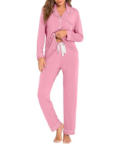 Image of Women's Pajama Sets Long Sleeve Sleepwear Button Up Shirt With Pajama Pants Soft Pjs Lounge Sets