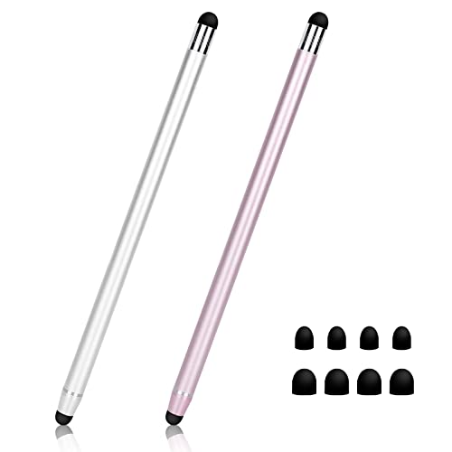 Rysik do ekranów dotykowych (2 opakowanie), 2 w 1 gumowe pióro do tabletów, iPada Pro, iPada Air, smartfonów, Samsung Galaxy z 8 wymiennymi końcówkami
