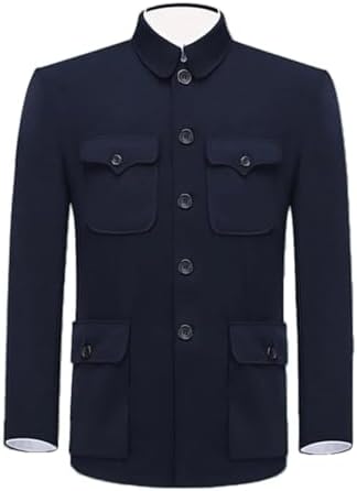 Men's Zhongshan China Style Jacket Solid Color Single Breasted Lapel Casual Long-Sleeved Coat