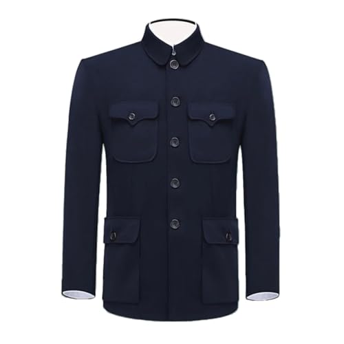 Men's Zhongshan China Style Jacket Solid Color Single Breasted Lapel Casual Long-Sleeved Coat4
