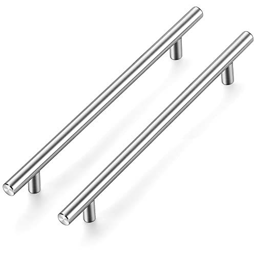 Image of Ravinte Cabinet Pulls,10 inch Length,7-1 /2 inch Hole Center,Brushed Nickel,12 Pack | Kitchen Drawer Pulls, Stainless Steel Feel, Round T-Bar Shape, Cabinet Handles, For Cupboards, Drawers, Dressers, Cabinets