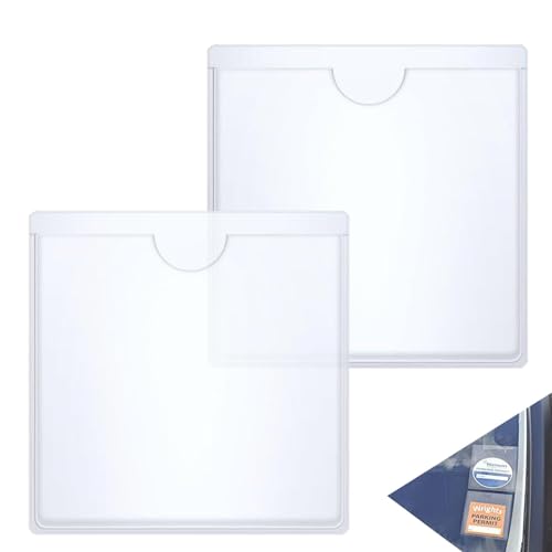 Kaelix Car Parking Permit Holder 2-Pack Clear Adhesive-Free Windshield Display Sleeves for Parking Pass Tickets Licenses Reusable Easy Install No Residue Universal Fit for Cars