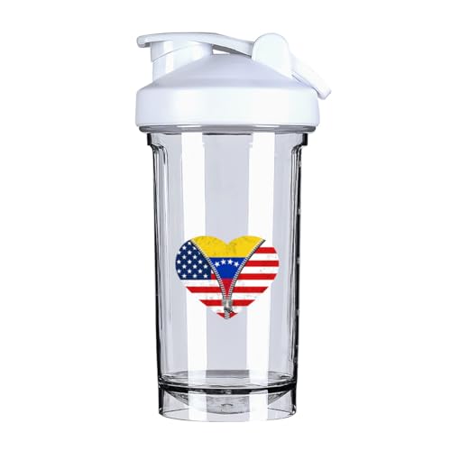 Heart America Flag and Venezuelans Flag 18 Ounce Shaker Cup,Fashion Theme Pattern Shaker Bottle Leak-proof Workout Shake Bottles 500ML/18 oz Perfect for Pre Workout