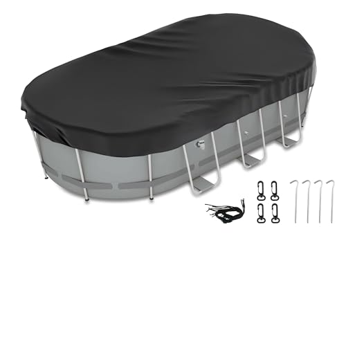 Neuradical Cubierta de alberca Oxford 210D, color negro, rectangular, impermeable, resistente a la intemperie, 200 x 400 cm, instalación manual, protección de piscina sobre el suelo con accesorios de