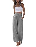 Faleave Women's Cotton Linen Summer Palazzo Pants Flowy Wide Leg Beach Trousers with Pockets(Grey-S)