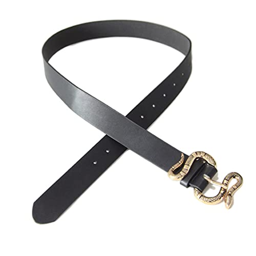Familyhouse Womens Ladies Blet for Jeans Pants Black Leather Punk Wide Belt Waist Belt with Snake Buckle Decoration, One Size3