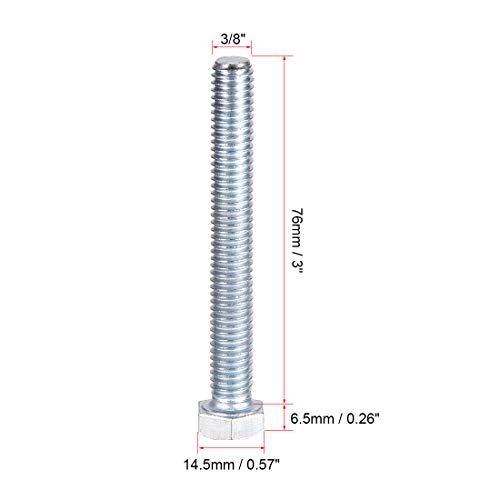 Image of uxcell Hex Head Screw Bolts Carbon Steel 3 /8 inch-16x3'' Fastener Grade 5 UNC Black 5pcs