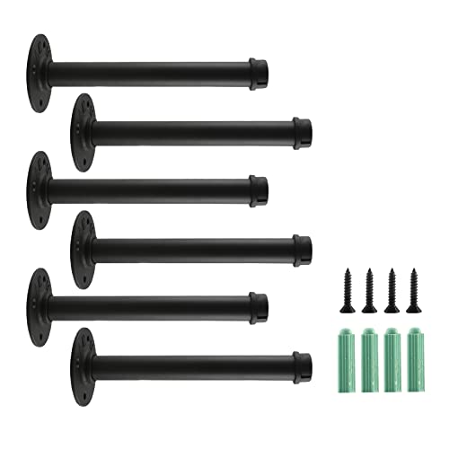 Pipe Shelf Brackets 9 Inch, Industrial Floating Shelving Bracket 6 Pack, Wall Mounted Diy Hanging Rustic Pipe Brackets For Floating Shelves, Black, Home Master Hardware #TOP7