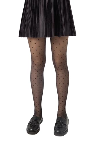 Conte elegant Mädchen Feinstrumpfhose Anabel – 20 DEN mit Herzmuster – Weich, Dehnbar, Hautfreundlich – Für Hochzeit, Feier, Fest – Kinderstrumpfhose mit elastischem Bund - 128-134 - Nero - 1 Stück
